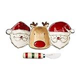 Mud Pie, Multi, Christmas Santa and Reindeer Triple Dip Serving Set, 5" x 11", dish spreader 5 1/... | Amazon (US)