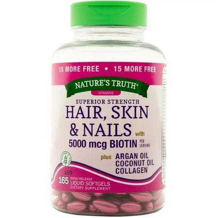 2 Pack - Nature's Truth Superior Strength Hair, Skin & Nails with 5000 mcg Biotin Liquid Softgels 16 | Walmart (US)