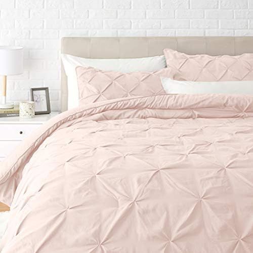 Amazon Basics Pinch Pleat Down-Alternative Comforter Bedding Set - Full / Queen, Blush | Amazon (US)