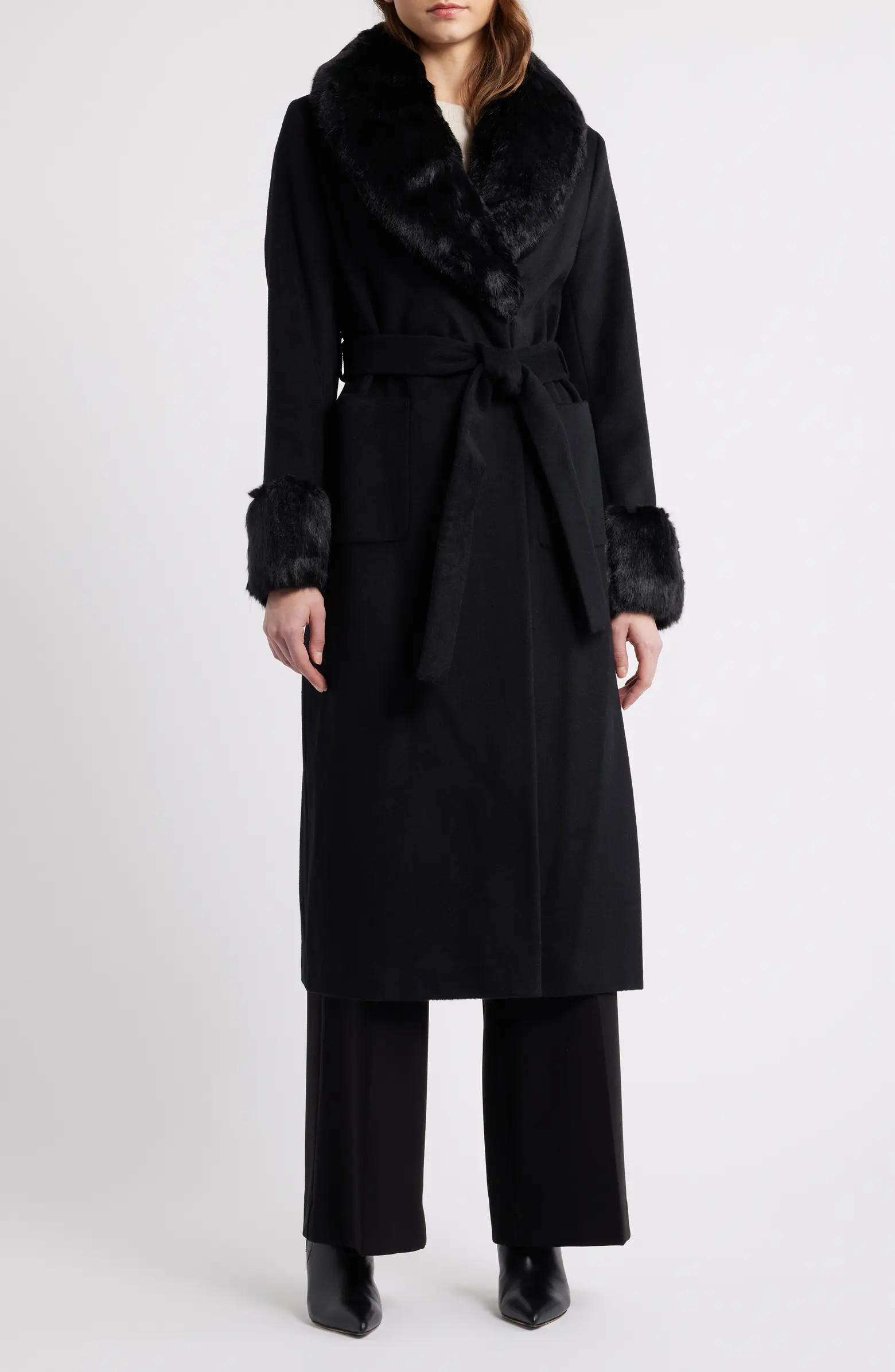 Via Spiga Wool Blend Coat with Faux Fur Trim | Nordstrom | Nordstrom