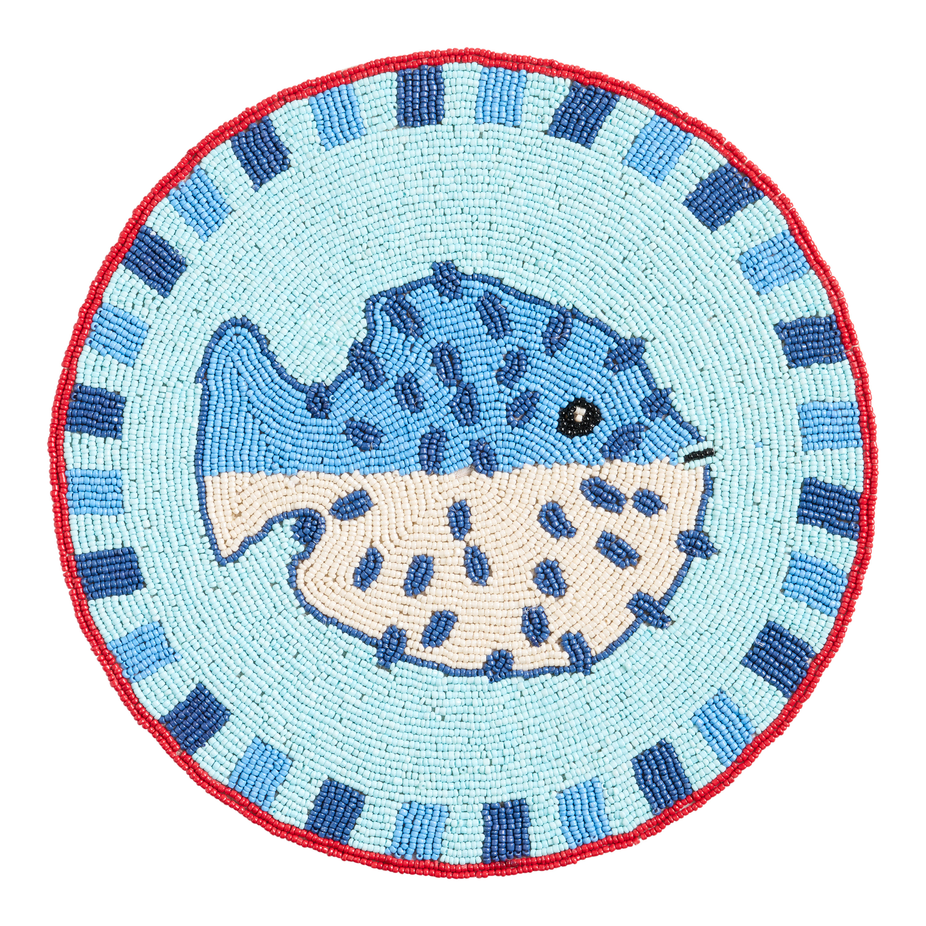 Round Blue and Red Blowfish Beaded Placemat | World Market