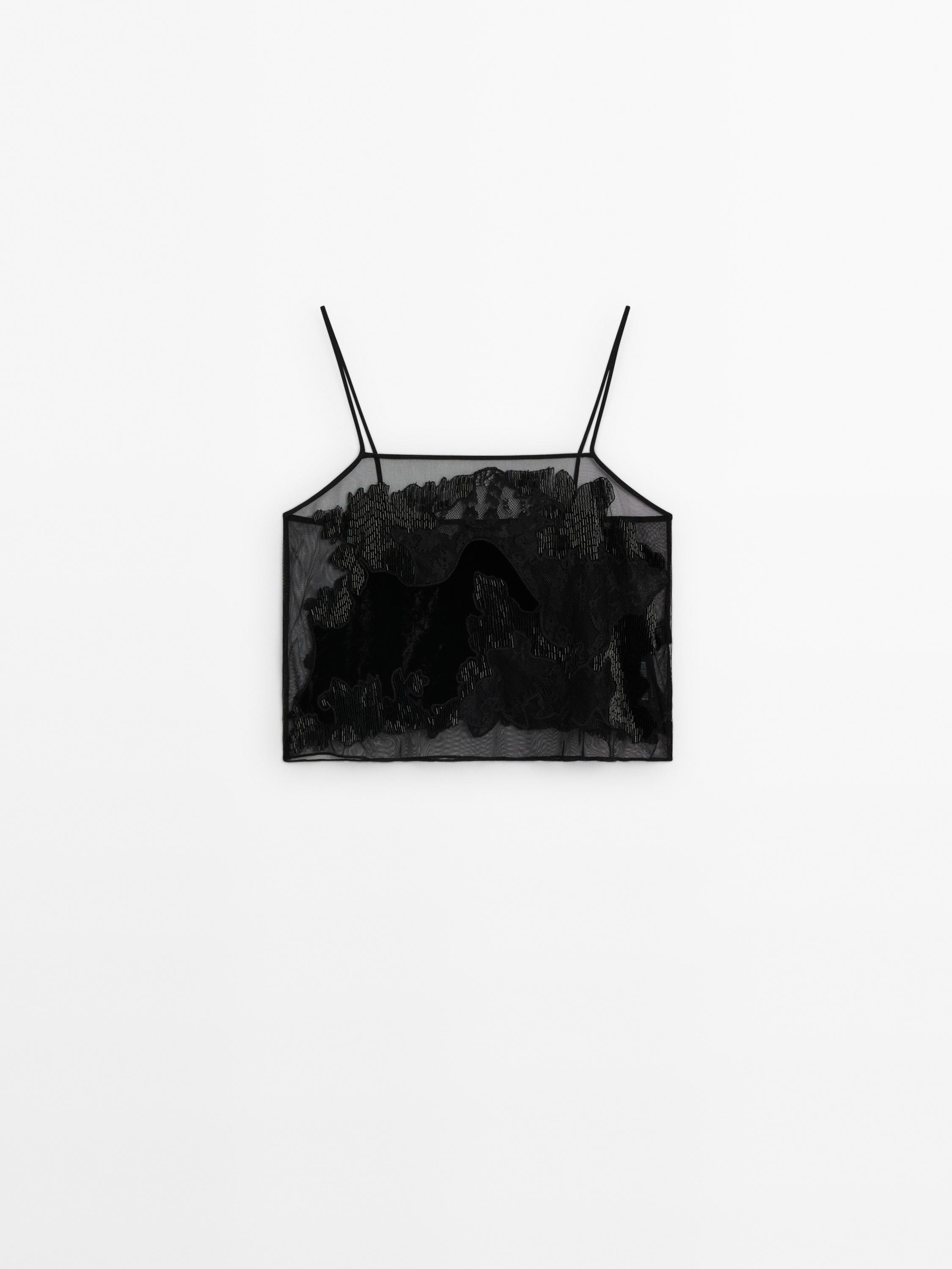 Top with velvet and lace details | Massimo Dutti UK