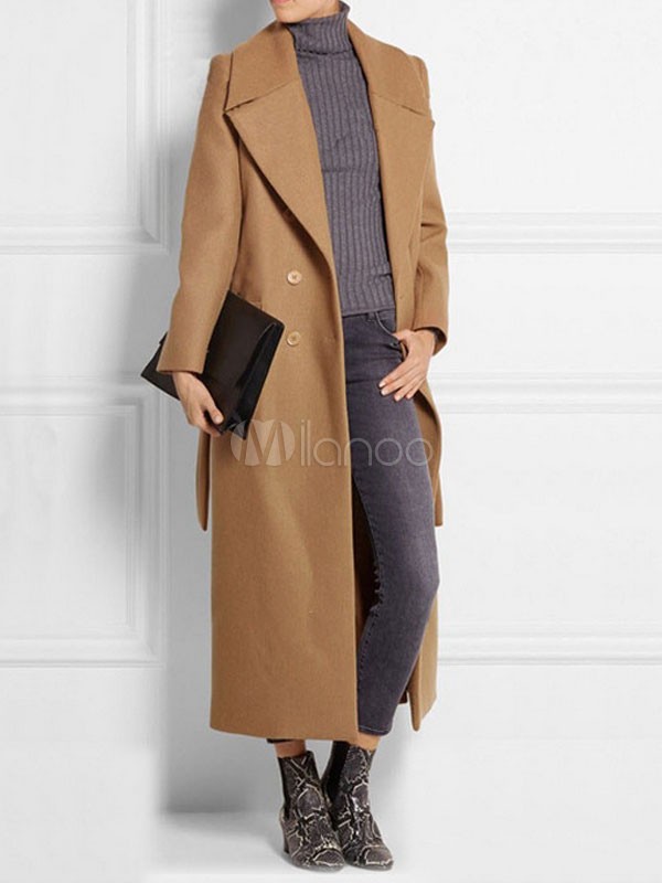 Trench Coat Women Camel Overcoat Long Sleeve Wrap Coat For Winter | Milanoo
