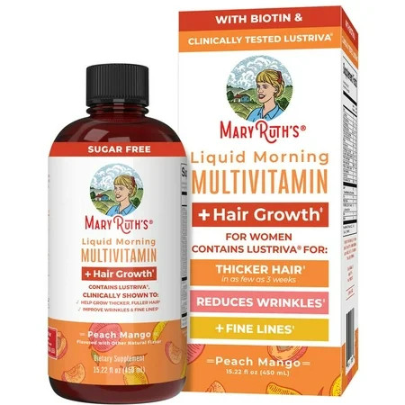 MaryRuth s Liquid Multivitamin Hair Growth With Clinically Tested Lustriva - Thicker Hair - Reduce Wrinkles & Fine Lines - Vegan - 15.22 Fl Oz | Walmart (US)