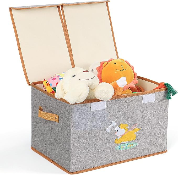 Dog Toy Storage Basket, Collapsible and Portable, Large Capacity, Cotton Linen Fabric, Gray (23.6... | Amazon (US)