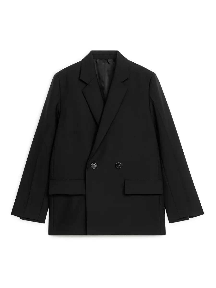 Double Breasted Hopsack Blazer - Black - ARKET PL | ARKET (US&UK)