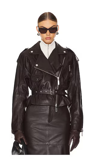 Ambrosia Leather Moto Jacket in Espresso Brown | Revolve Clothing (Global)
