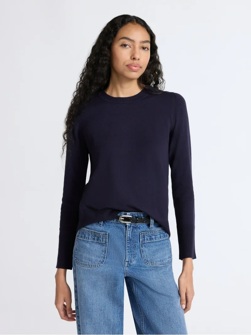 Free Assembly Women's and Women's Plus Cozy Yarn Crewneck Sweater with Long Sleeves. Lightweight,... | Walmart (US)