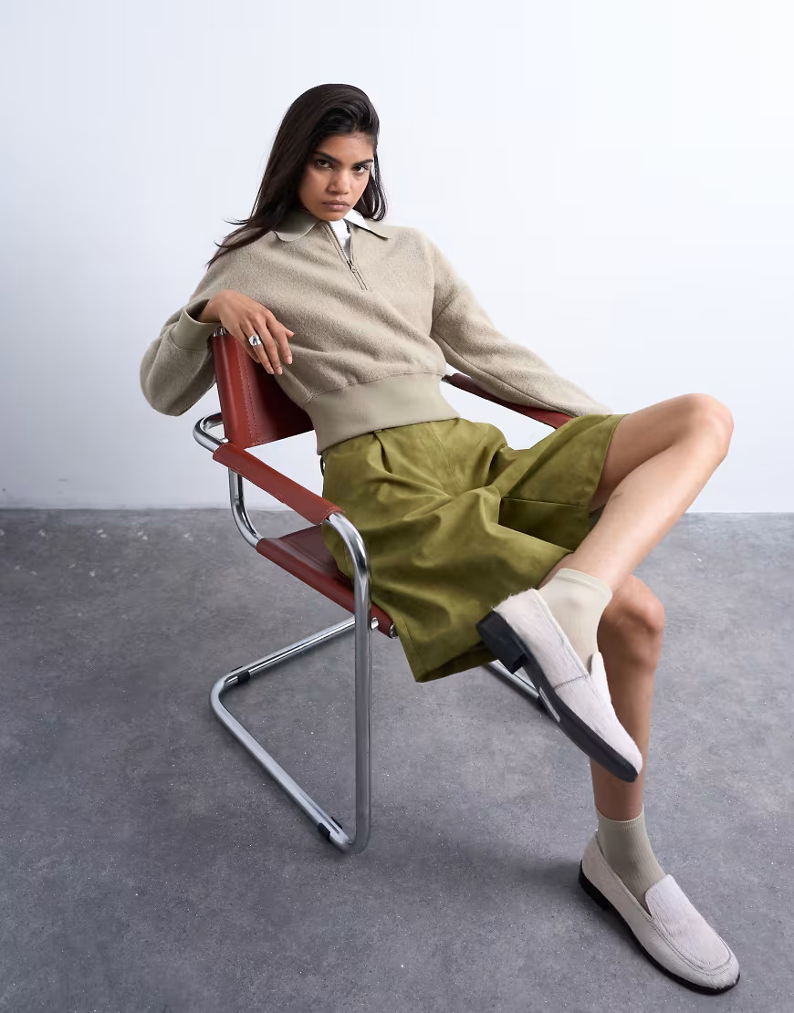 Topshop lounge zip top in light khaki-Green | ASOS (Global)