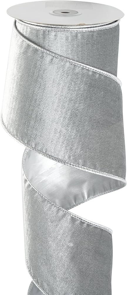 Silver Wired Ribbon 4 Inch x 10 Yards Shimmering Silver Velvet Ribbon for Wreaths, Silver Wired R... | Amazon (US)