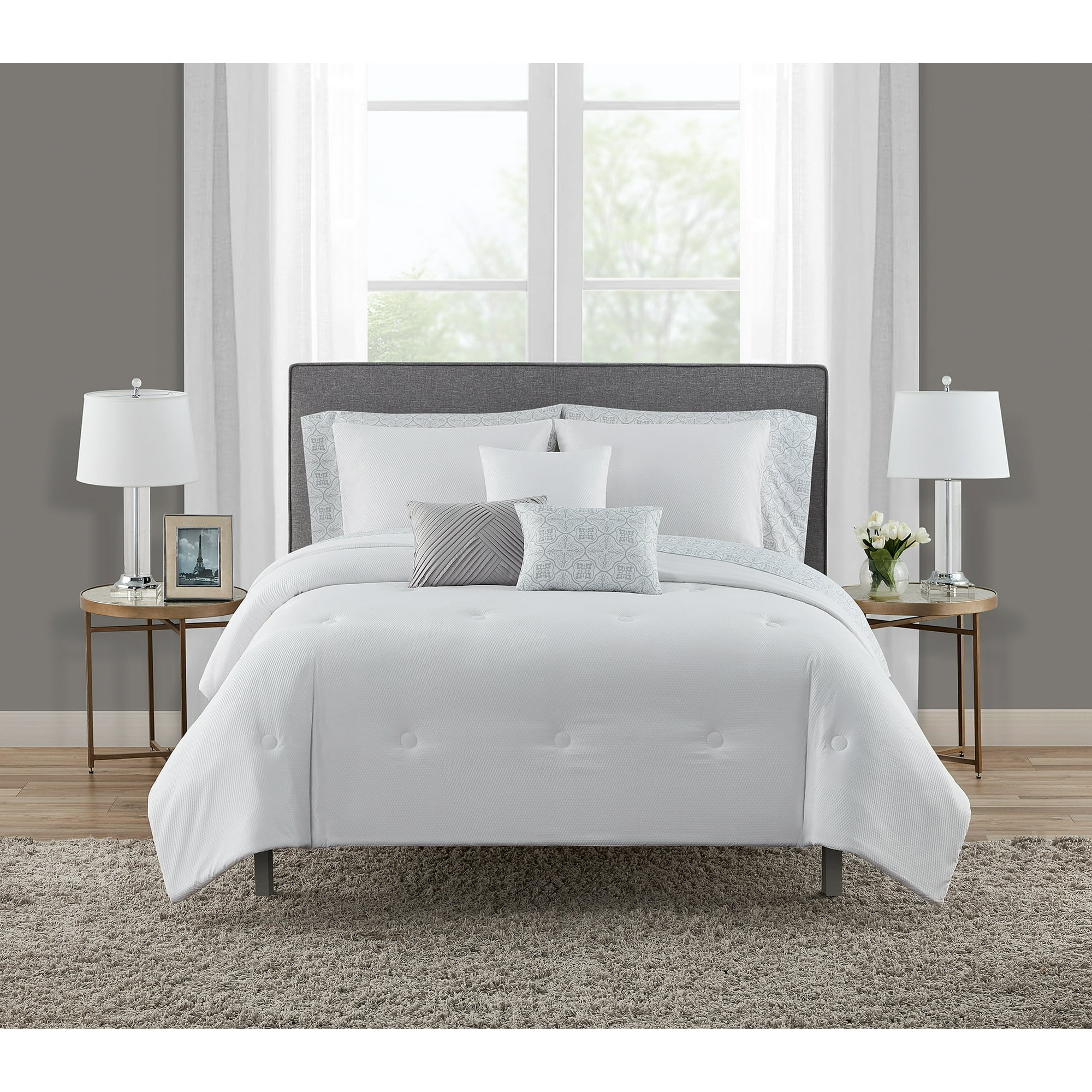 Mainstays White Puffy 10-Piece Bed in a Bag Bedding Set with Bonus Sheet Set + Pillows, Full | Walmart (US)