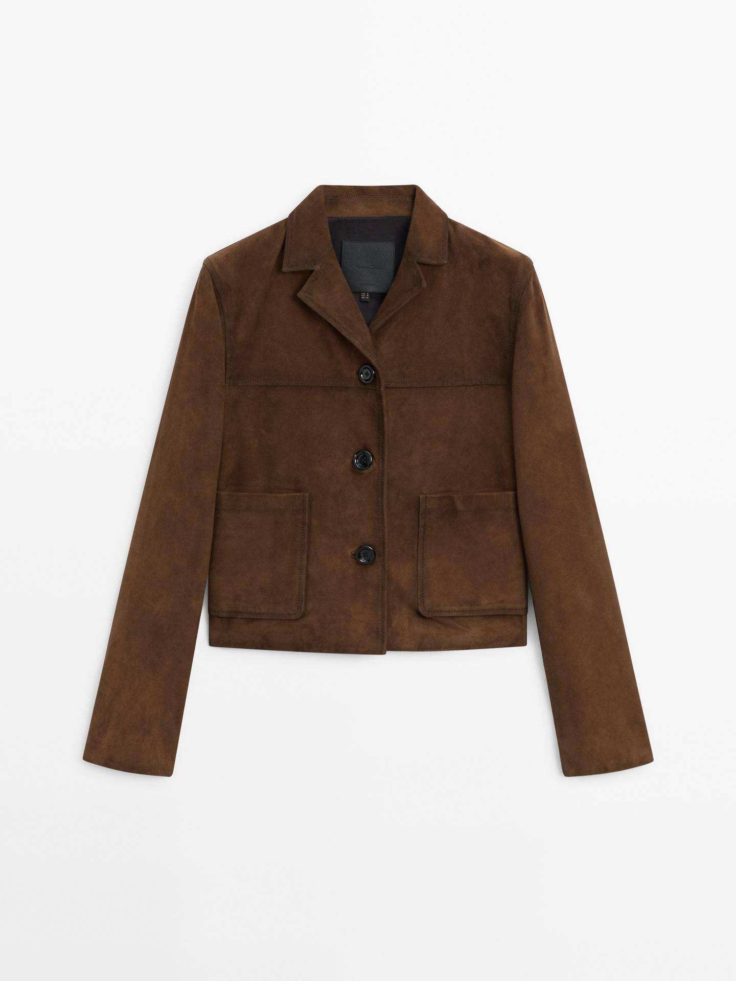 Short suede leather jacket with pocket details | Massimo Dutti US