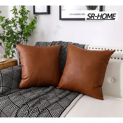 Set Of 2 Faux Leather Throw Pillow Covers, Modern Solid Decorative For Bedroom Living Room. Cushion  | Wayfair North America
