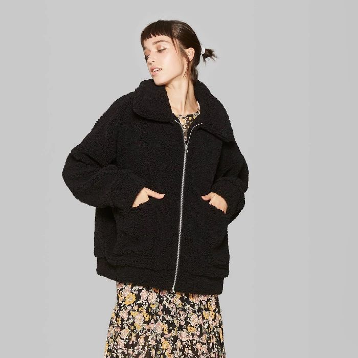 Women's Long Sleeve Oversized Zip-Up Sherpa Faux Fur Jacket - Wild Fable™ | Target