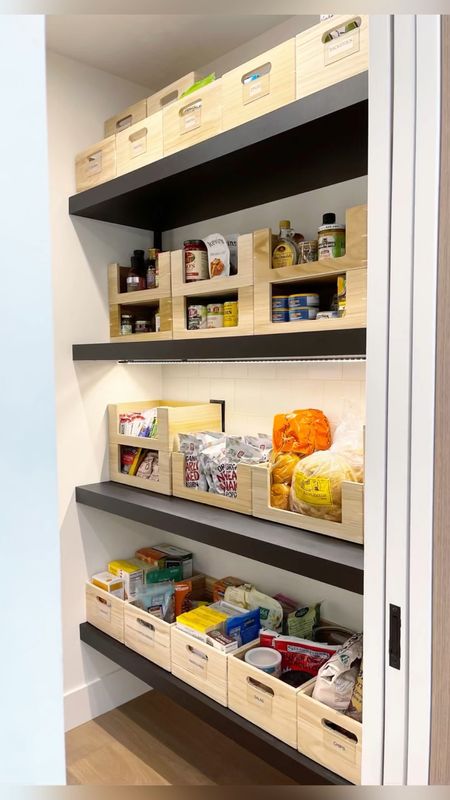 This pantry has fixed shelves that have a lot of space in between. My goal for them was to make the best use of the space - likely using stacked bins - and keep it functional, beautiful and sustainable. I love these pantry bins! 🤍

#LTKhome #LTKfamily