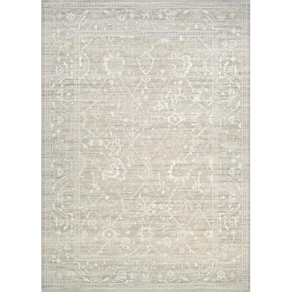 Bungalow Rose Parmar Floral Bone Beige Performance Area Rug | Wayfair North America