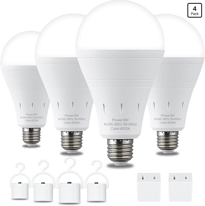 4 Pack Rechargeable Emergency Light Bulbs, Battery Powered LED Light Bulb 6000K Daylight E26 120 ... | Amazon (US)