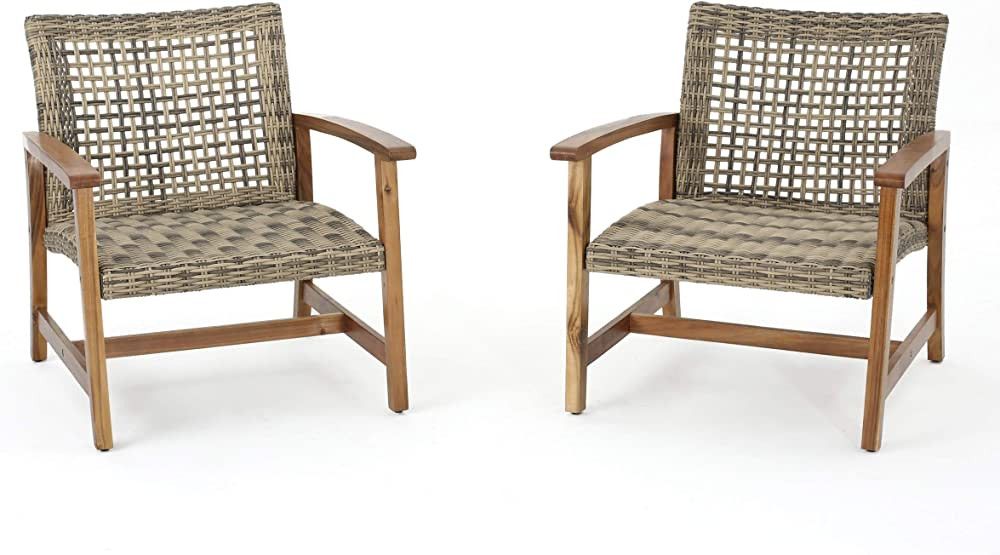 Christopher Knight Home Hampton Outdoor Mid-Century Wicker Club Chairs with Acacia Wood Frame, 2-... | Amazon (US)