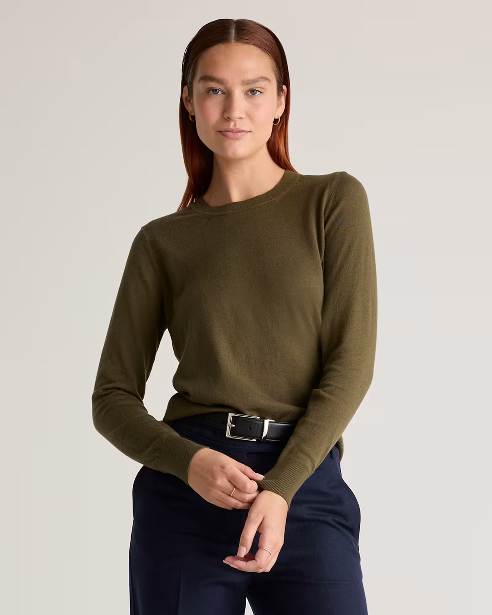 Lightweight Cotton Cashmere Crew Sweater  in Olive | Quince