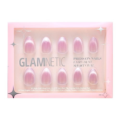 Glamnetic Press On Nails - Fairy Dust | Short Oval Beige-Pink Nails with a Mesmerizing Metallic Finish | 15 Sizes - 30 Nail Kit with Glue | Amazon (US)