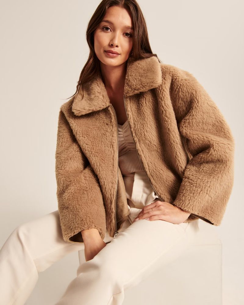 Women's Faux Shearling Trucker Jacket | Women's Up To 50% Off Select Styles | Abercrombie.com | Abercrombie & Fitch (US)
