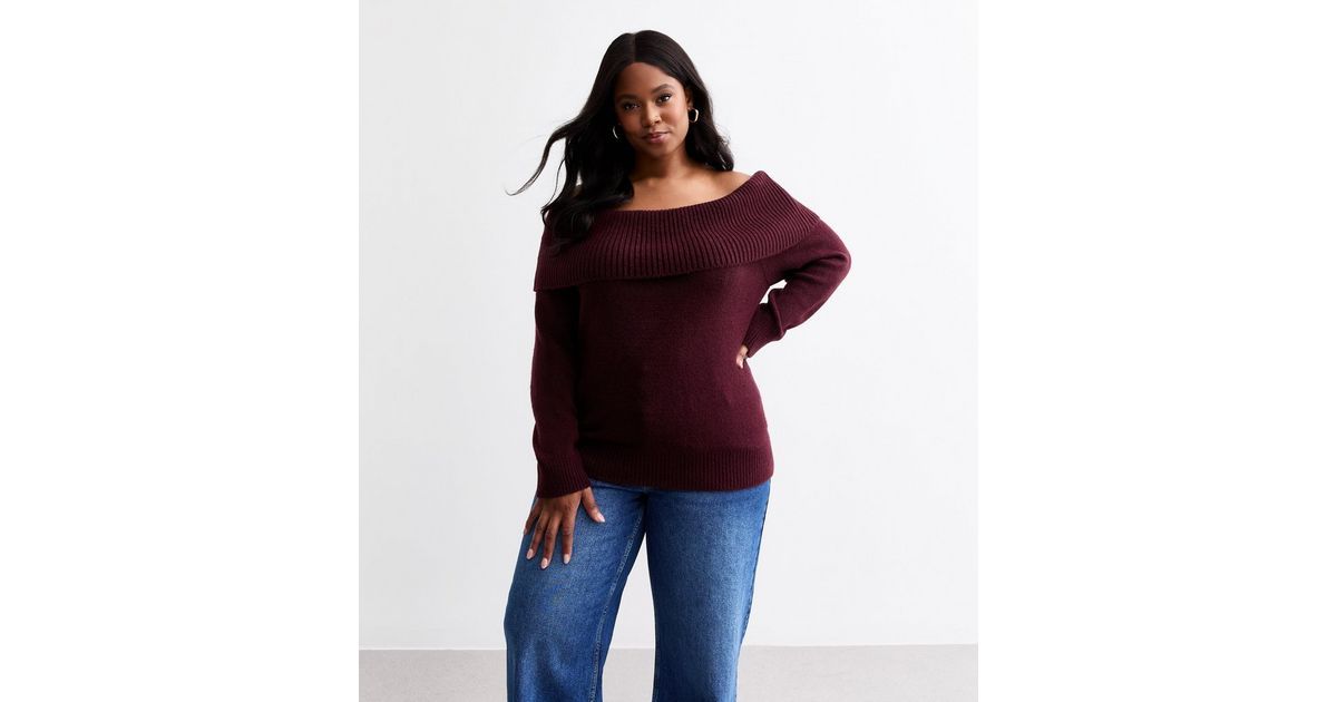 Curves Burgundy Knit Bardot Neck Jumper
						
						Add to Saved Items
						Remove from Saved I... | New Look (UK)