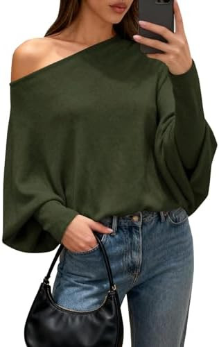 BTFBM Casual Fall Sweaters for Women 2026 Long Batwing Sleeve Ribbed Knit Tops Pullover Loose Off... | Amazon (US)