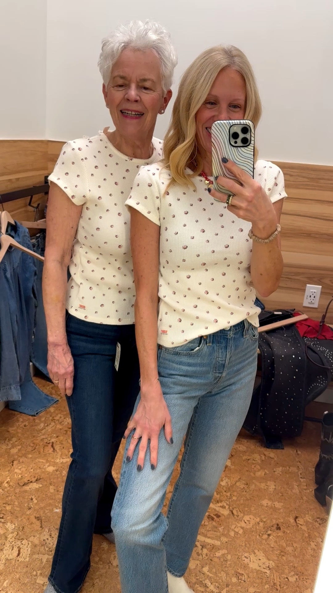 My gorgeous Mom looking stunning in her bootcut denim, wearing the 27.
I’m wearing the straight leg, size 25.

#denim #levis #motherdaughter
#goals #waffleknit #bootcut #leviswedgie #tryon 

#LTKSaleAlert #LTKCyberWeek #LTKOver40