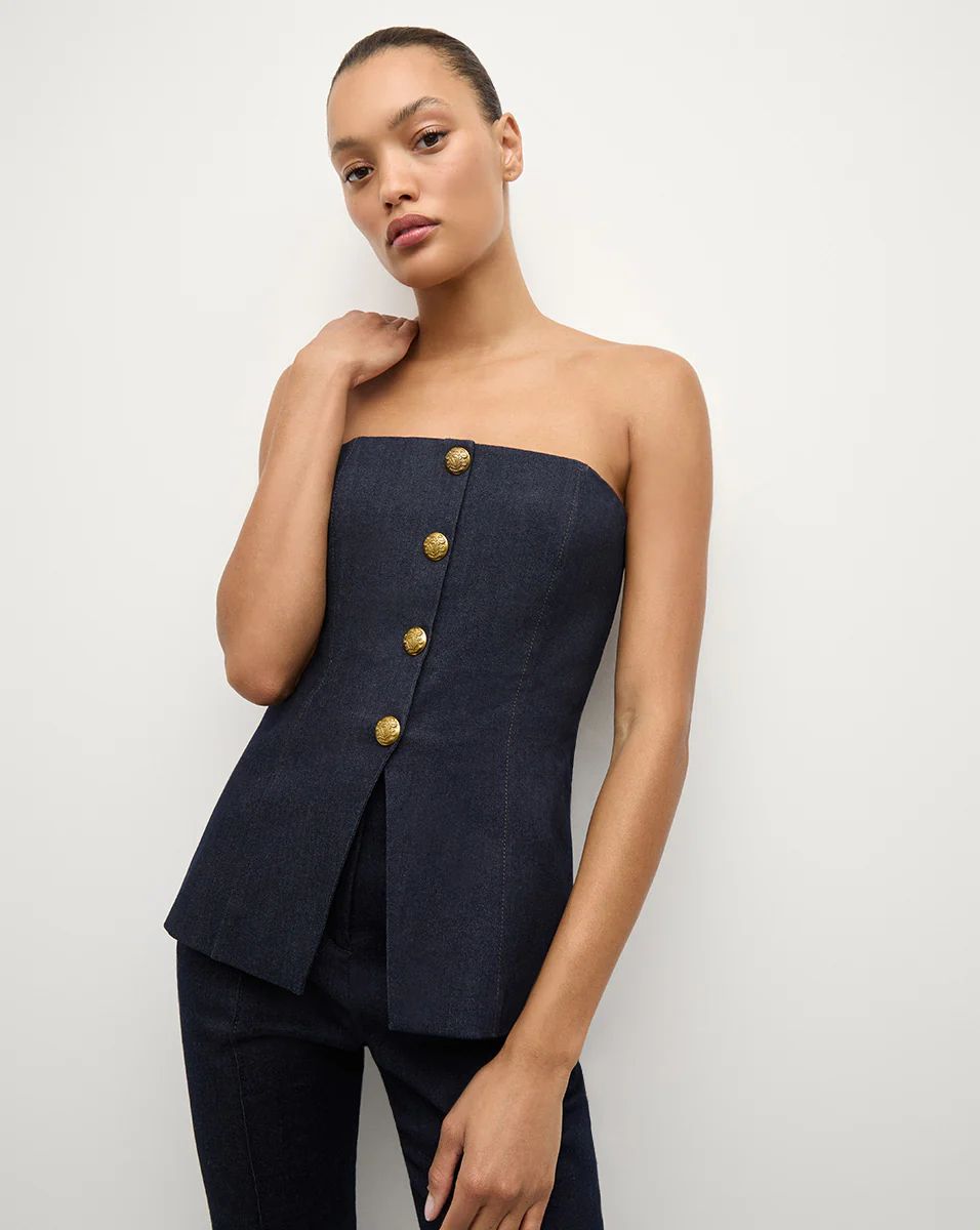 Forman Denim Bustier Top in Dark Wash | Veronica Beard | Veronica Beard