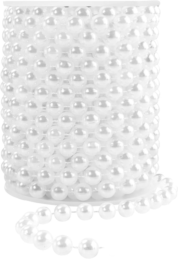 Faux White Pearl Beads Garland - 10mm Christmas Tree Beads 11 Yards White Pearl Strands Spool Pea... | Amazon (US)