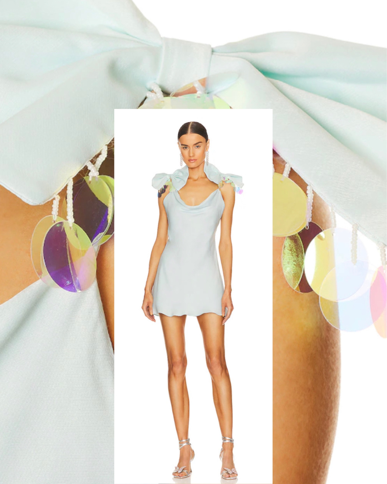 Exaggerated bows and iridescent sequins on this fun little mini