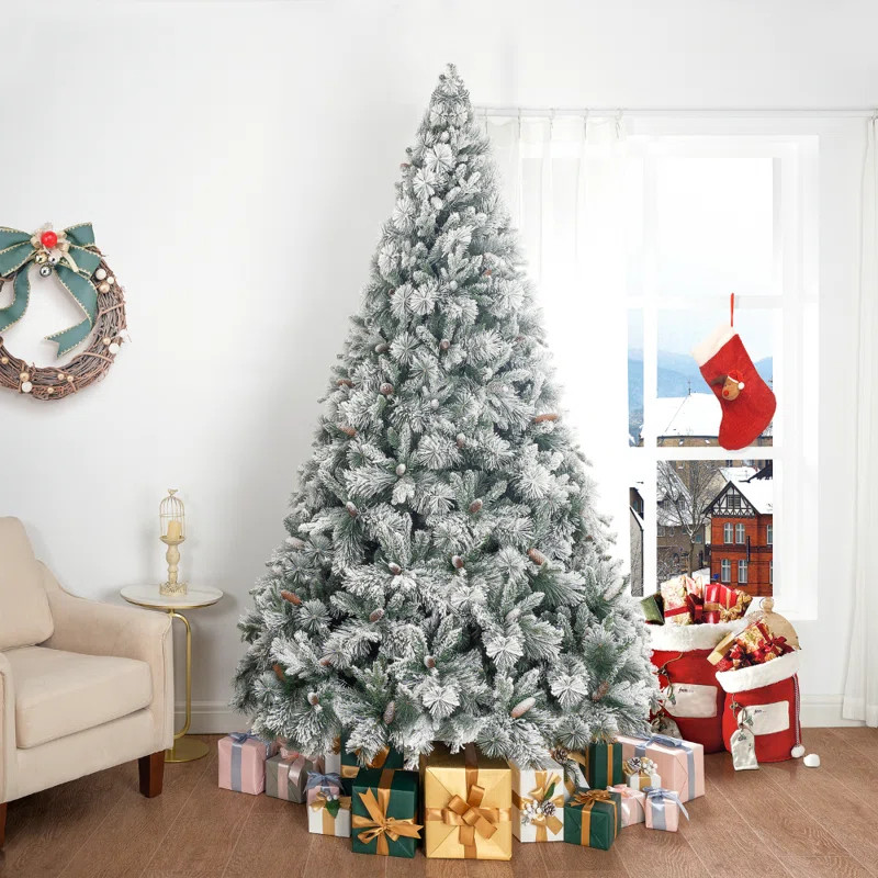 The Holiday Aisle® Traditional Snow Flocked Christmas Tree with Lights, Pine Christmas Tree Prel... | Wayfair North America