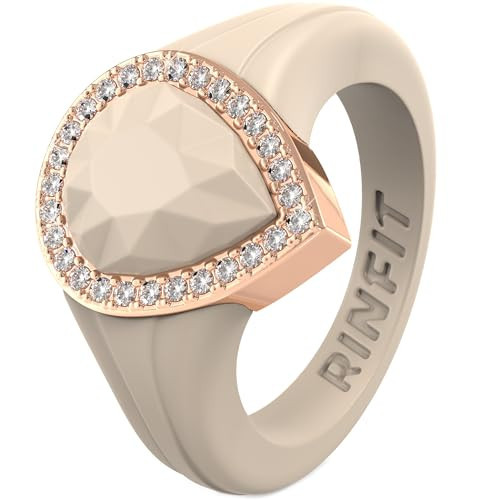 Rinfit Womens Silicone Wedding Ring - Anniversary Ring Women - Pear Promise Rings for Her with Cubic Zirconia - Nude/Rose Gold Stones - Size 5 | Amazon (US)