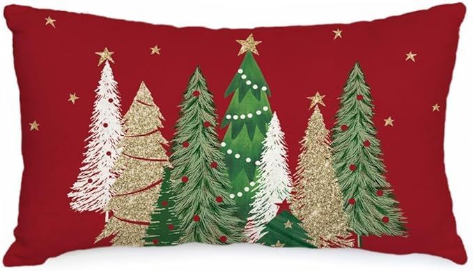AACORS Christmas Pillow Cover 12X20 Colorful Christmas Tree Stars Decoration Holiday Farmhouse Wi... | Amazon (US)