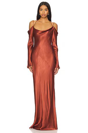 Lino Off Shoulder Tie Maxi Dress in Mahogany | Revolve Clothing (Global)