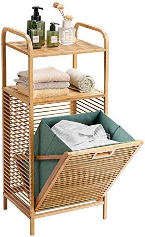 Giantex Laundry Hamper Tilt-Out Laundry Linen Hamper Bamboo Freestanding Clothes Basket W/ Shelf ... | Amazon (US)