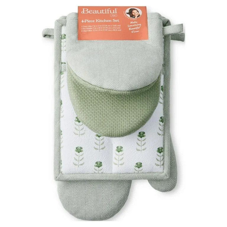 Beautiful 4-Piece Oven Mitt, Pot Holder, Mini Mitt Set, Green - Walmart.com | Walmart (US)