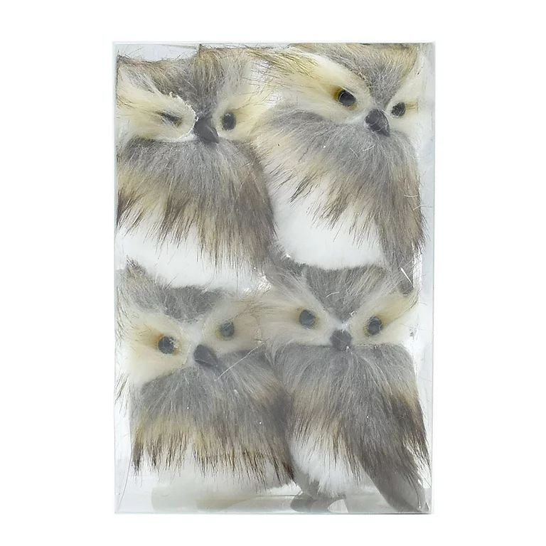 4-Count White and Brown Mini Fur Owl Christmas Decorative Ornament Set, by Holiday Time | Walmart (US)