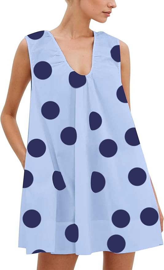 Women Polka Dot Babydoll Mini Dress Summer Sleeveless Scoop Neck Ruched Short Dresses Party Tank ... | Amazon (US)