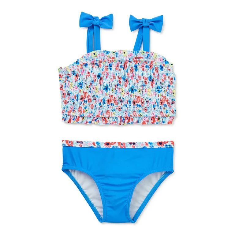 Wonder Nation Toddler Girl Floral Smocked Swim Tankini Set, 2-Piece, Sizes 12M-5T | Walmart (US)