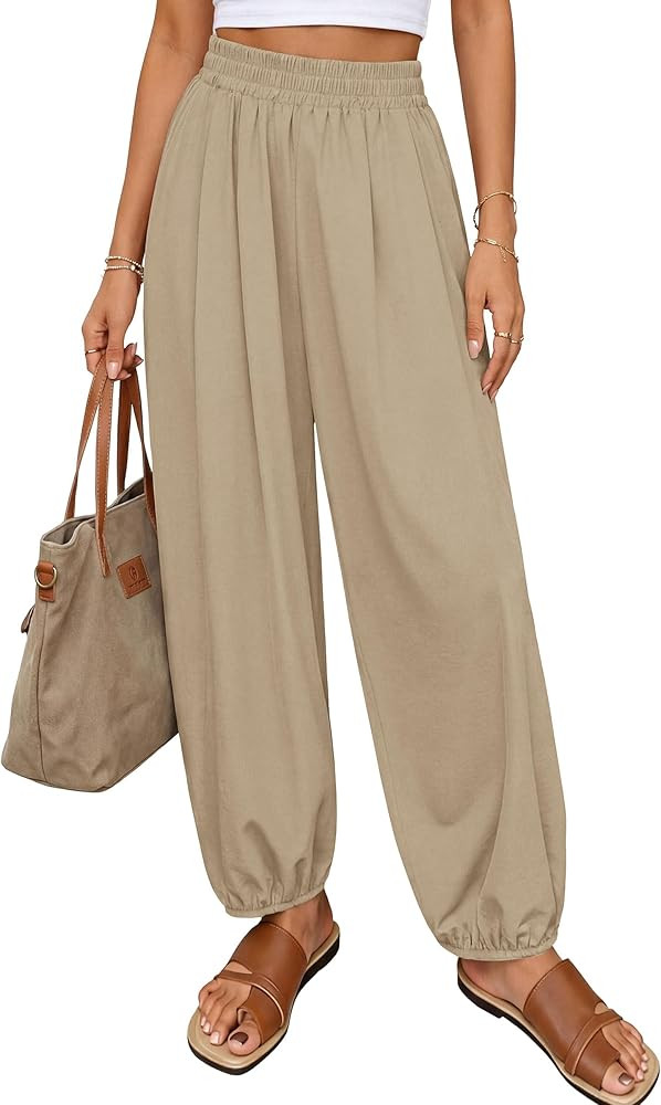 PRETTYGARDEN Womens 2026 Summer Casual Pants High Waisted Loose Wide Leg Palazzo Pockets Lounge B... | Amazon (US)