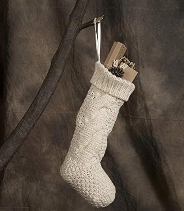 Toes Home 18 Inch Knitted Christmas Stockings, Pack 2 Xmas Gift Bags Cream | Amazon (US)