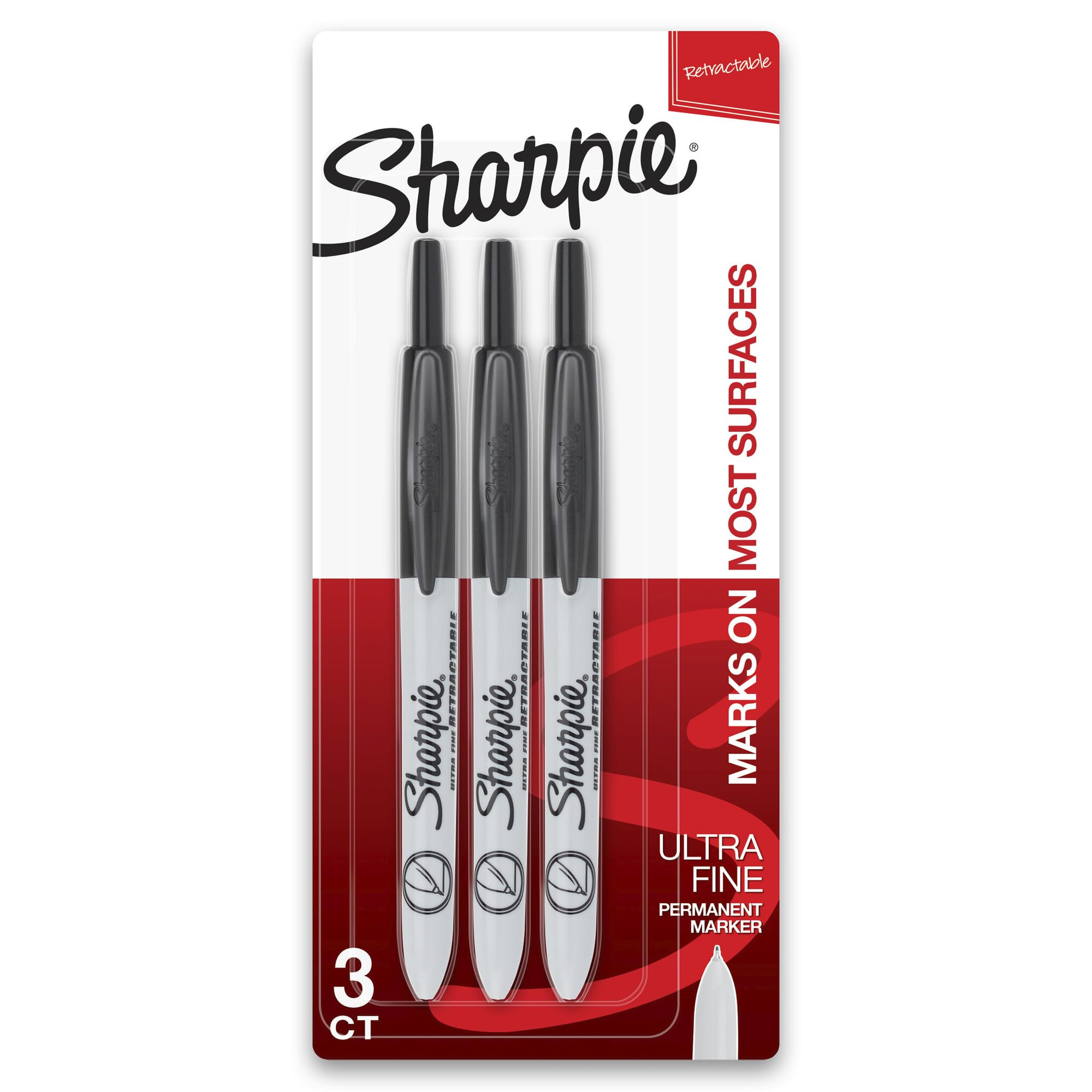 Sharpie Retractable Permanent Markers, Ultra Fine Point, Black, 3 Count | Amazon (US)