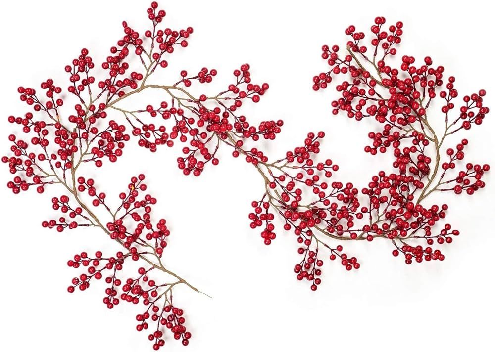 DearHouse 6FT Red Berry Garland, Flexible Artificial Red and Burgundy Berry Garland for Indoor Ou... | Amazon (US)