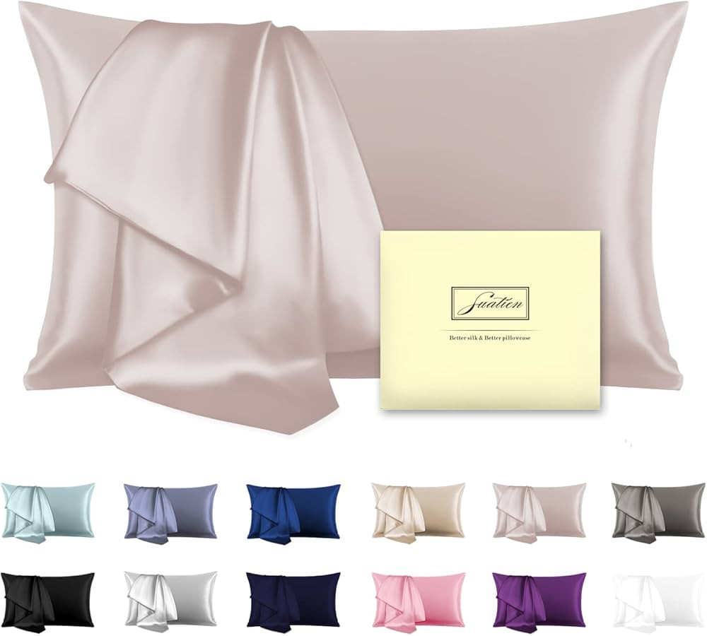 Mulberry Silk Pillowcase for Hair and Skin Standard Size 20"X 26" Silk Pillow Case with Hidden Zi... | Amazon (US)