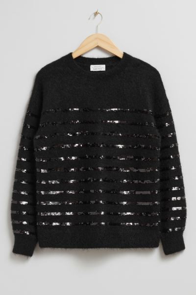 Sequin-Stripe Knit Jumper | H&M (UK, MY, IN, SG, PH, TW, HK)