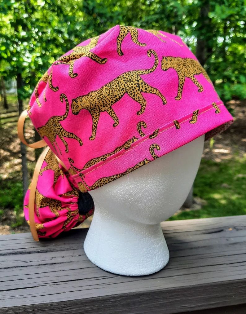 Hot Pink Leopard Print Scrub Hat  Surgical Ponytail Scrub Cap - Etsy | Etsy (US)