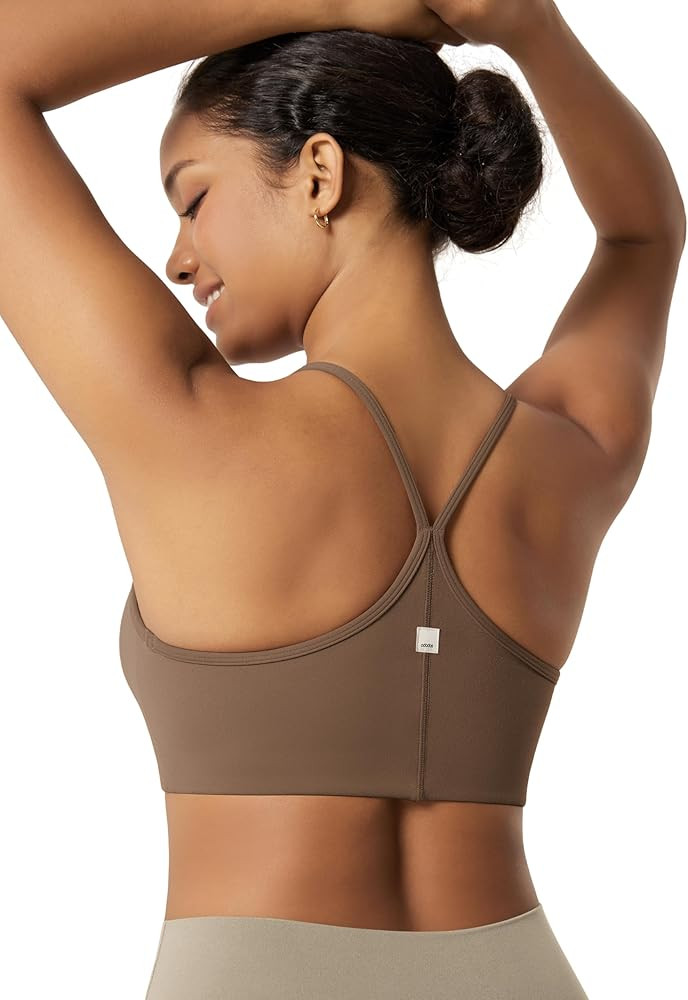 ODODOS Women's Cloud Feeling Scoop Neck Sports Bra - Low Support Strappy Yoga Bra with Removable ... | Amazon (US)