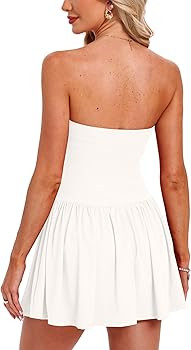 Beaully Women's Strapless Tube Mini Dresses Summer Ruffle Romper with Built-in Shorts for Beach V... | Amazon (US)
