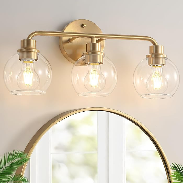 Bathroom Light Fixtures Gold Vanity Light 3 Light Brushed Brass | Amazon (US)